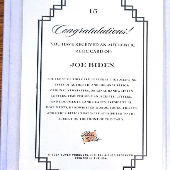 Rare Joe Biden Authentic Relic Card Limited Edition - Picture 4 of 4